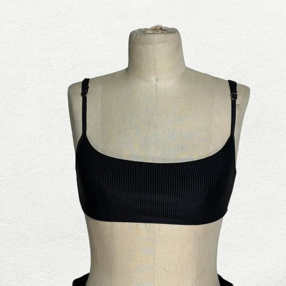 Frankies Bikinis Dallas Ribbed Bralette Bikini Top in Black